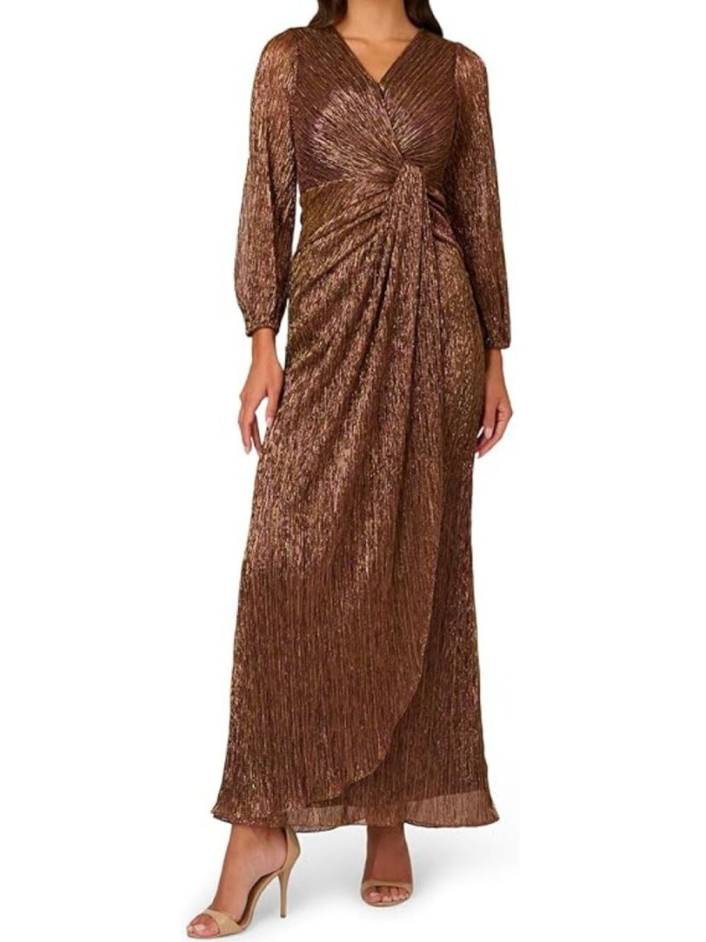 Adrianna Papell Women's Metallic Mesh Draped Gown NWT 8